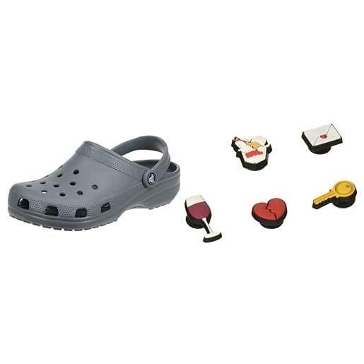 Crocs classic, zoccoli unisex - adulto, grigio (slate grey), 38/39 eu + shoe charm 5-pack, decorazione di scarpe, night in