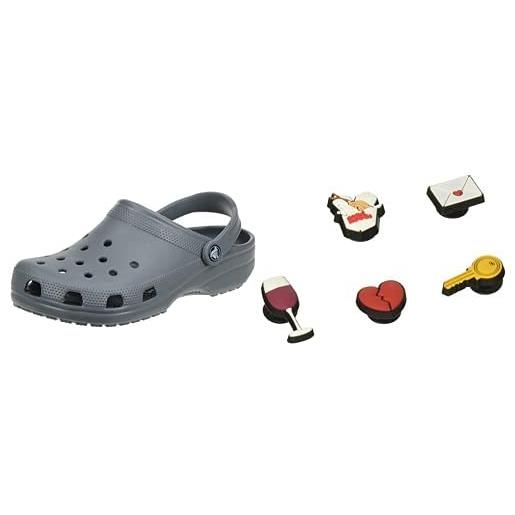 Crocs classic, zoccoli unisex - adulto, grigio (slate grey), 42/43 eu + shoe charm 5-pack, decorazione di scarpe, night in
