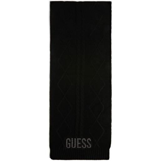 Guess carole scarf sciarpa maglia rombi scritta chiodini nera donna