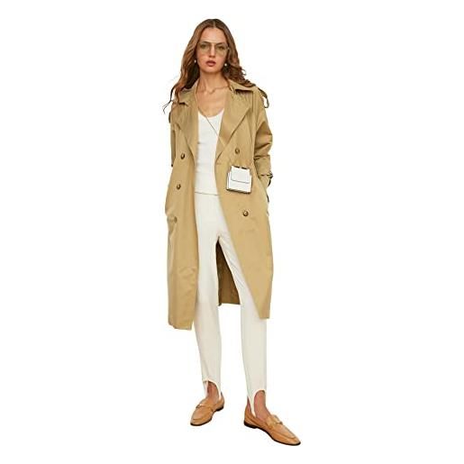 Trendyol open khaki arched button closure water repellent long trench coat impermeabile, 42 da donna