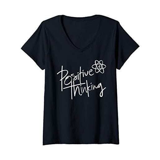 Positive Thinking T Shirt for Women,Men, donna positive thinking shirt, think like a proton be positive maglietta con collo a v