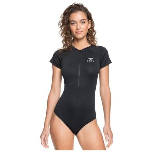 Costume Intero Due Pezzi Donna Con Maniche Lunghe E Protezione UV UPF 50+ - Pantaloncini E Top, Taglie Forti (XXL, Foglie Navy)