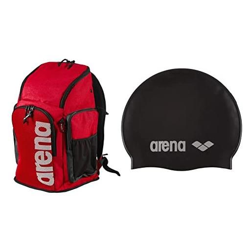 Arena team backpack 45, borsa unisex adulto, rosso (team red melange), taglia unica & classic silicone, cuffia unisex adulto, nero (black-silver), taglia unica
