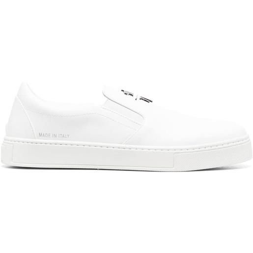 Philipp Plein sneakers senza lacci con placca logo - bianco