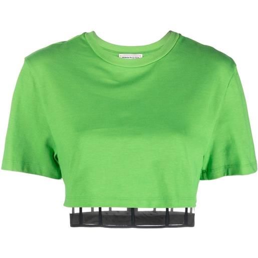 Alexander McQueen t-shirt crop con dettaglio cut-out - verde