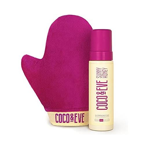 Coco & Eve sunny honey mousse autoabbronzante naturale - (scuro) set abbronzante bali con guanto autoabbronzante | antietà, anti cellulite (212ml)