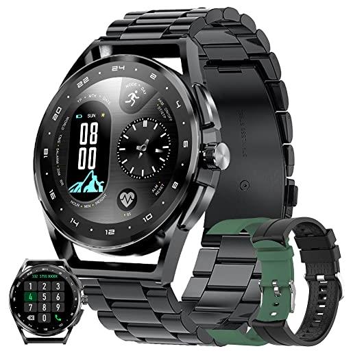 SGDDFIT smartwatch uomo chiamata bluetooth e risposta vivavoce, orologio fitness full touch 1,32 pollici cardiofrequenzimetro da polso pressione sanguigna calorie smart watch ip68 per android ios (nero)