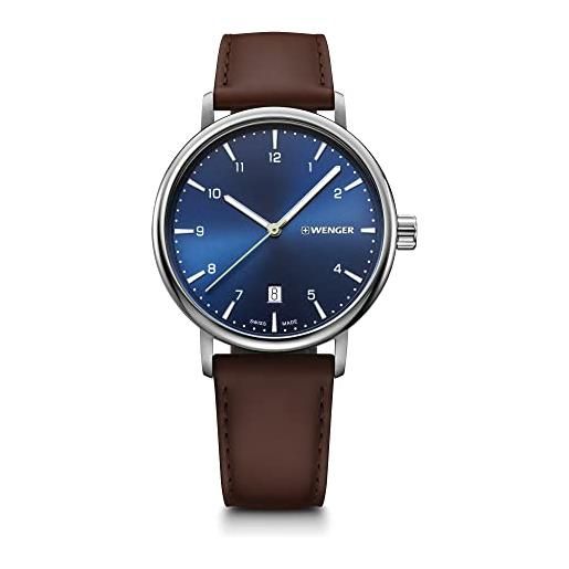 WENGER urban classic - 40mm, quadrante blu, cinturino in pelle, orologio da uomo