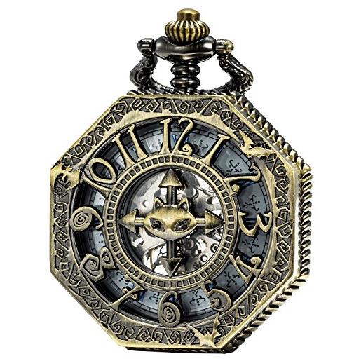 SEWOR, orologio da tasca ottagonale, in stile anticato traforato con numeri arabi, movimento meccanico (bronzo)