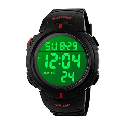 VenSten orologio digitale sportivo da uomo, impermeabile, elettronico, militare, grande, analogico, durevole, rosso, cinturino