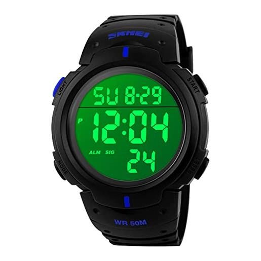 VenSten orologio digitale sportivo da uomo, impermeabile, elettronico, militare, grande, analogico, durevole, blu, cinturino