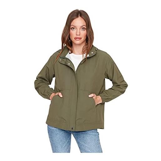 Trendyol khaki oversize hooded zipper closure coats cappotto, extra small da donna