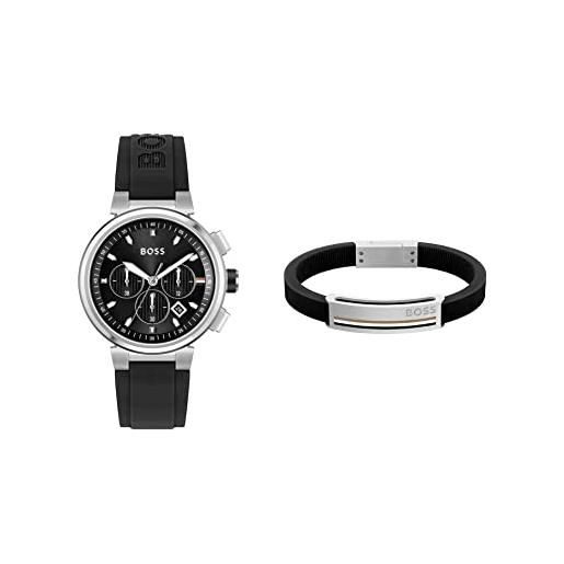 BOSS watches and jewelry orologio a cronografo e braccialetto in silicone nero da uomo