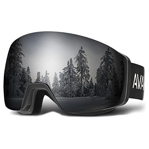 AVAWAY maschera da sci premium unisex 100% protezione uv400 occhiali da sci antiappannamento per donne uomo ragazzi e ragazze