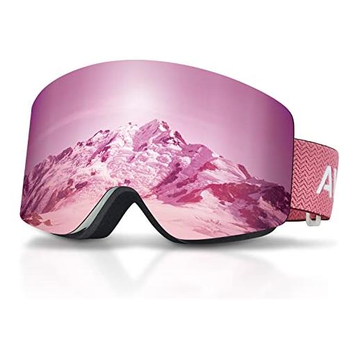 AVAWAY maschera da sci premium unisex 100% protezione uv400 occhiali da sci antiappannamento per donne uomo ragazzi e ragazze