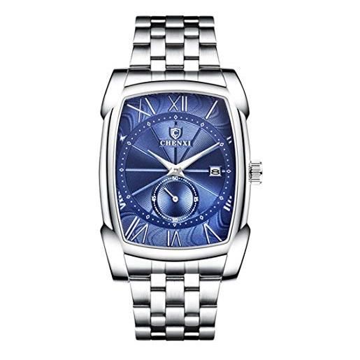 Allskid-Orologi allskid uomo orologi inossidabile acciaio cinturino rettangolare comporre con indipendente piccoli secondi quarzo orologi da polso (45 * 36mm, blu)