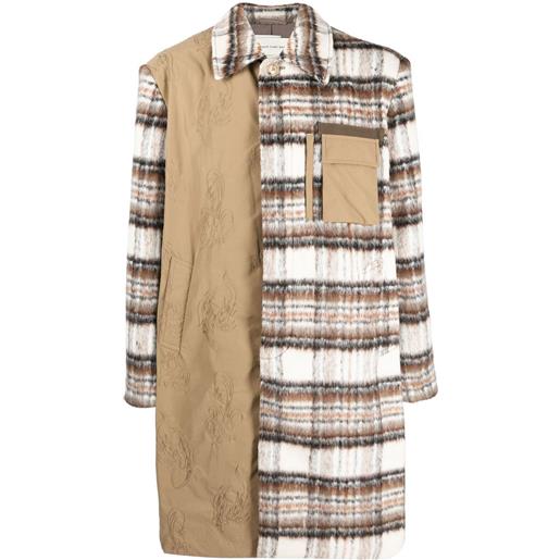 Feng Chen Wang giacca-camicia tartan con design patchwork - marrone