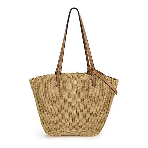 Jeesblsy borsa a tracolla in paglia intrecciata a mano da donna, borse da spiaggia fatto a mano borse grande tote estiva per viaggi data e vacanze (marrone)