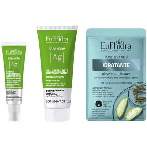 Euphidra cofanetto sebonorm ag crema preventiva 50ml + gel detergente 200ml + maschera viso idratante Euphidra