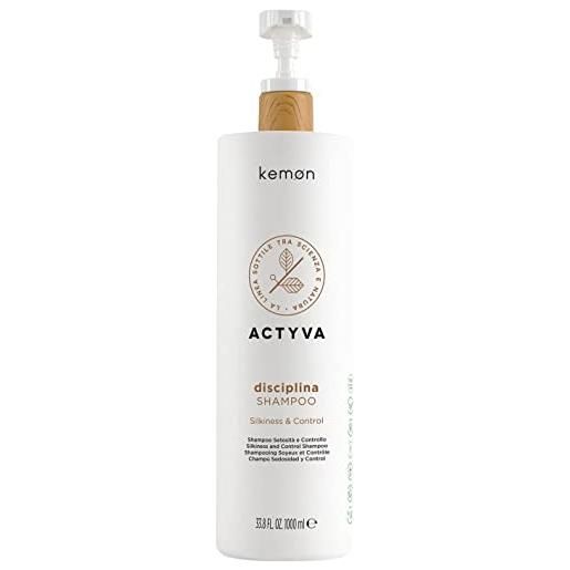 Kemon - actyva disciplina shampoo, idratante e districante per capelli ricci e crespi, con acido ialuronico e olio di mandorle, effetto seta - 1000 ml