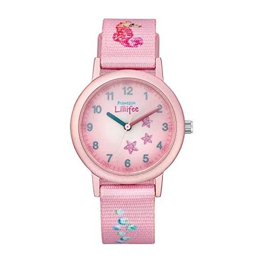 Prinzessin Lillifee princess lillifee orologio analogico al quarzo per bambine con cinturino in tessuto, rosa, resistente all'acqua fino a 3 bar, fornito in confezione regalo, 2031753