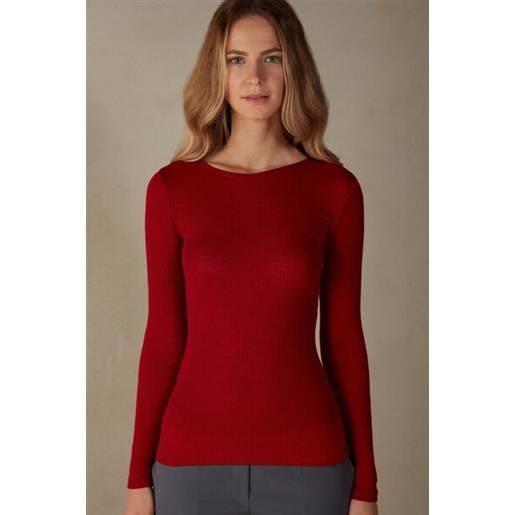 Intimissimi maglia manica lunga a girocollo ampio in lana e seta rosso