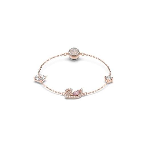 Swarovski dazzling swan braccialetto magnetico placcato in tonalità oro rosa, cristalli bianchi e cigno in cristallo rosa, taglia s, rosa