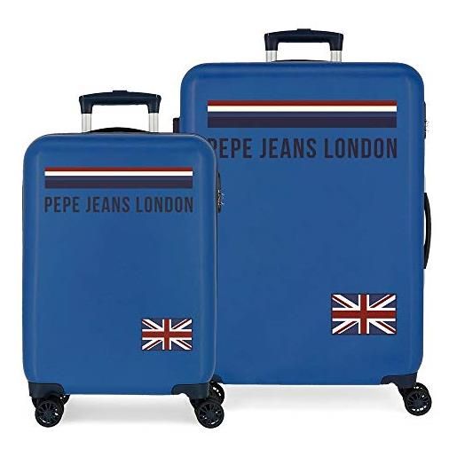 Pepe Jeans overlap set valigie azzurro 55/68 cms rigida abs chiusura a combinazione numerica 104l 4 doppie ruote bagaglio a mano