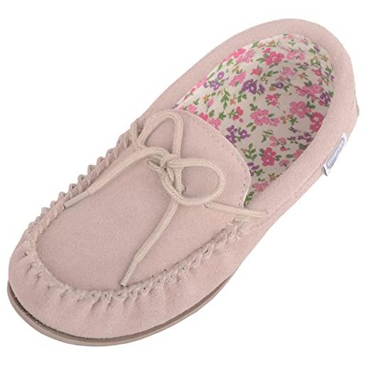 SNUGRUGS pantofole da donna foderate in cotone rosa scamosciato mocassino con suola rigida. Taglie da 3 a 40, rosa, 41 eu