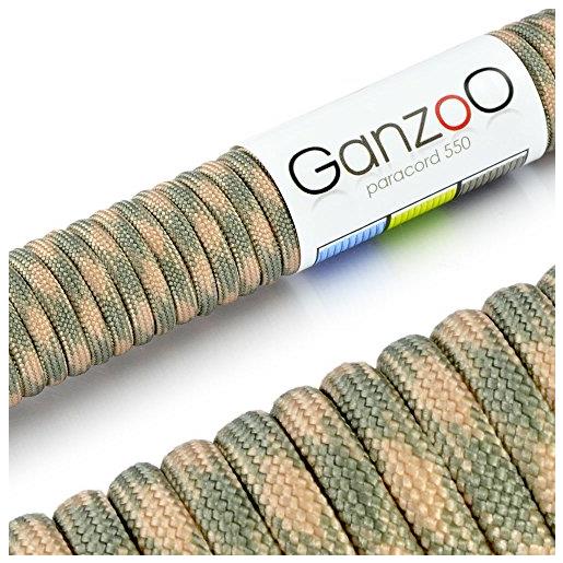 Ganzoo &apos corda di sopravvivenza, parachute/para cord 550 (nucleo cappotto di corda in nylon), 550lbs, lunghezza totale: 31 meter (100 ft) colore: beige/army - marca