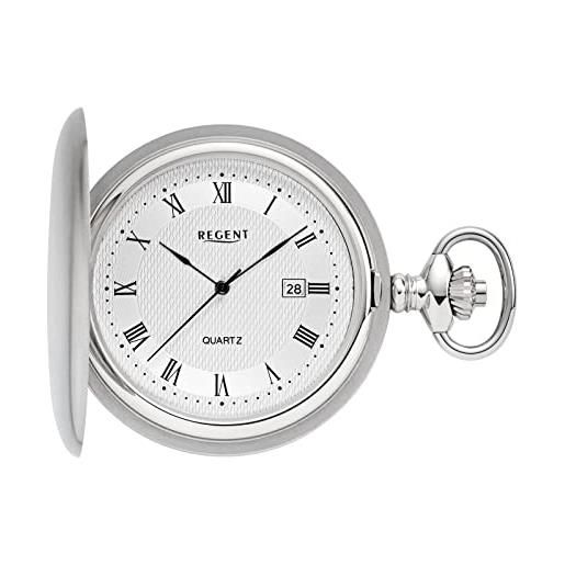 Regent orologio da tasca da uomo savonnette con coperchio in acciaio inox, diametro 48 mm, data al quarzo, in diverse varianti, p-749 - argento/numeri romani