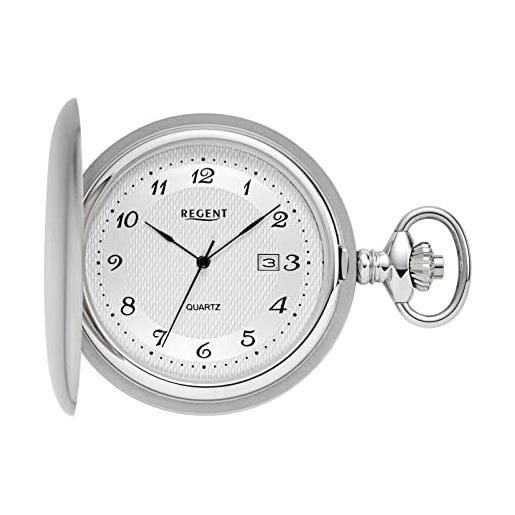 Regent orologio da tasca da uomo savonnette con coperchio in acciaio inox, diametro 48 mm, data al quarzo, in diverse varianti, p-750 - argento/numeri arabi neri