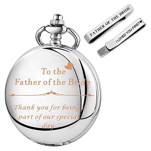 Tiong orologio da tasca con incisione per matrimonio, in argento, con confezione regalo, il padre della sposa