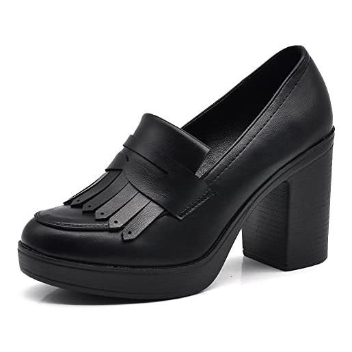 IF fashion scarpe mocassini décolleté decollete da donna con tacco largo frange e plateau mp354-3 nero n. 39