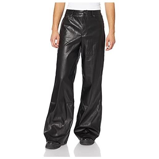 Urban Classics ladies faux leather wide leg pants, pantaloni donna, nero, 36
