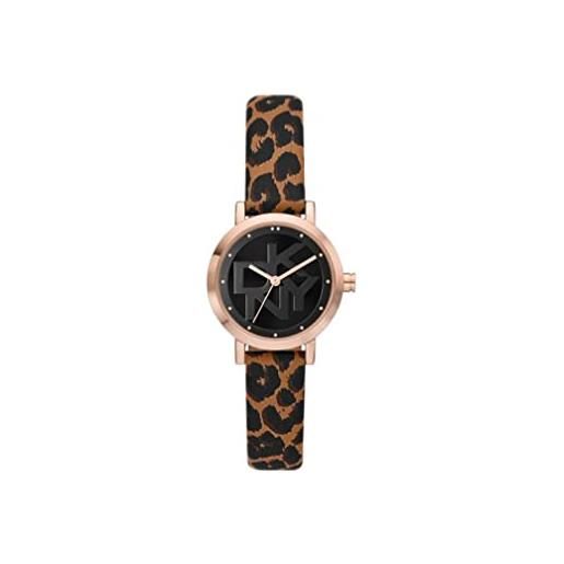 DKNY orologio da donna soho, movimento a tre lancette, cassa in lega oro rosa 28 mm con cinturino in pelle, ny6639