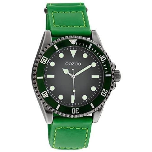 Oozoo orologio da uomo con cinturino in velcro in nylon, diametro 42 mm, con lunetta girevole, verde/titanio, groß, cinghia