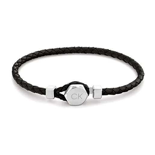Calvin Klein braccialetto in pelle da uomo collezione latch nero - 35000260