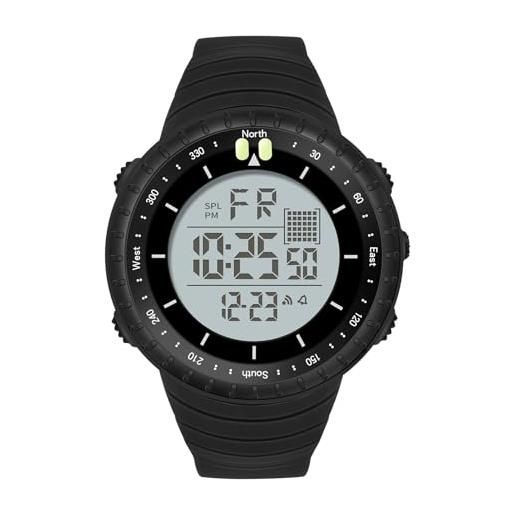 findtime orologio digitale da uomo con sveglia, orologio militare sportivo da uomo, nero-bianco, cinghia