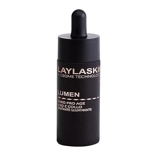 LAYLAskin lumen siero viso e collo pro-age con effetto immediato extra idratante e extra illuminante. Azione elasticizzante con acido ialuronico, texture setosa per tutti i tipi di pelle. 30ml