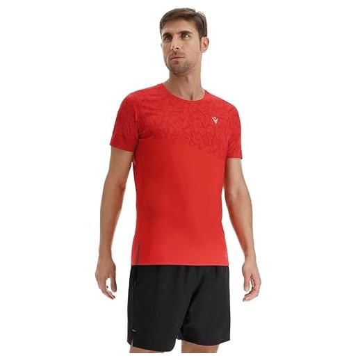 Macron prime scc billy t-shirt print tomred/dtomred man, maglia running uomo, rosso (red), m