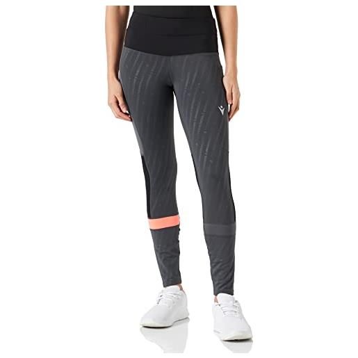 Macron run fcc clover light strtch long pants wmn mgry/blk/ncor, pantaloni running donna, grigio-nero, xl