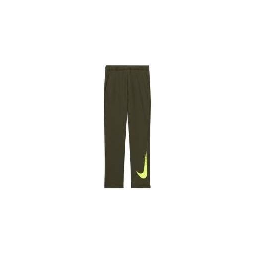 Nike dry flc gfx 3 pantaloni della tuta pantaloni della tuta per bambini, unisex bambini, cargo khaki/volt, xs