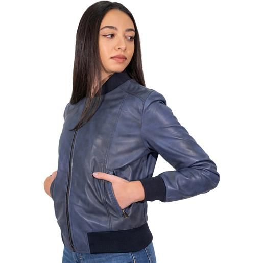 Leather Trend malesia - bomber donna blu in vera pelle