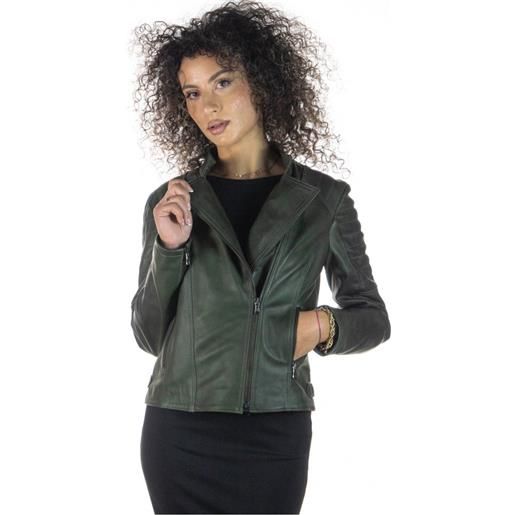 Leather Trend manila - chiodo donna verde in vera pelle