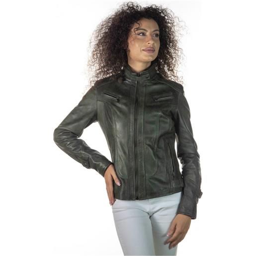 Leather Trend v173 - biker donna verde in vera pelle