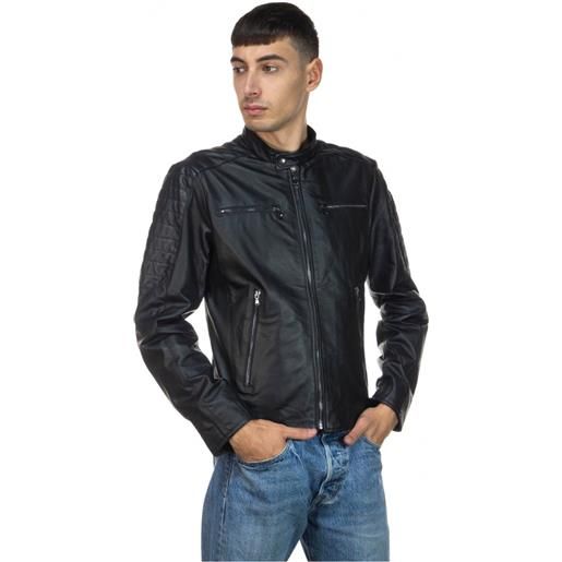 Leather Trend u05 - biker uomo nero in vera pelle