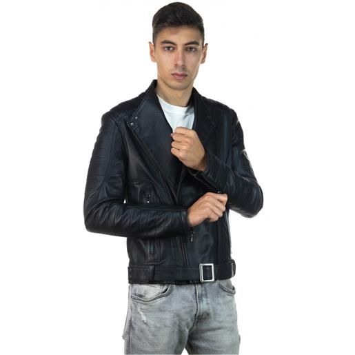 Leather Trend chiodo lino - chiodo uomo nero in vera pelle