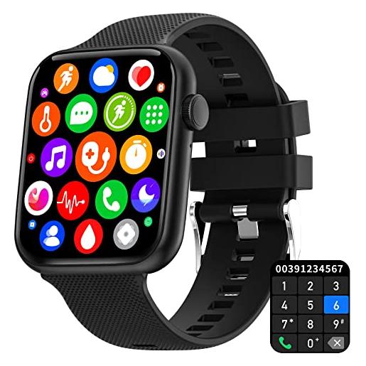 DrNanhai smartwatch con chiamata bluetooth e risposta vivavoce, impermeabile orologio fitness da 1,85'' cardiofrequenzimetro cronometro monitoraggio sonno notifiche messaggi assistente vocale