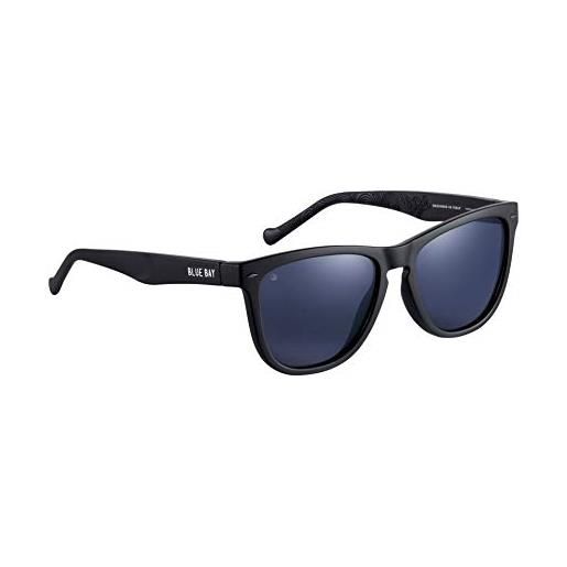 BLUE BAY hardella - occhiali da sole con protezione uv 100% , unisex- adulto, montatura nera e lenti blu